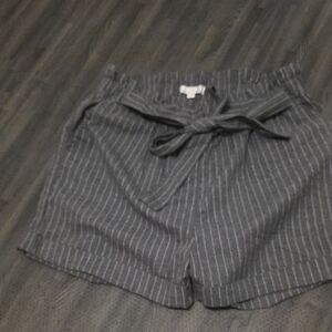 Elegant Charcoal Striped Women's High Waist Shorts
